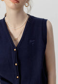 Elegant Vintage Gray V-Neck Knit Vest, Spring and Autumn Inner Layer Short Open Cardigan, Urban Style Top