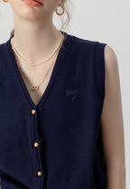 Elegant Vintage Gray V-Neck Knit Vest, Spring and Autumn Inner Layer Short Open Cardigan, Urban Style Top