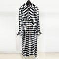 Autumn and Winter New European and American Fashion Black and White Diamond Grid Diamond Grid Diamond Grid Belt Extended Windbreaker Coat