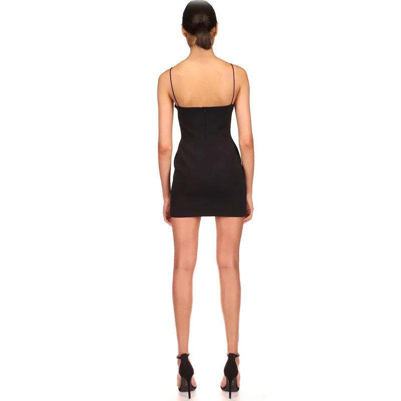 New Light Luxury Heavy Industry Hot Drill Slim Fit Hip Bandage Hot Girl Dress Suspenders Little Black Dress