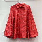 Heavy industry diamond inlaid niche design loose and versatile women's western-style shirt top