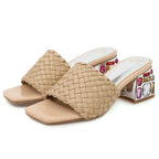 Comfort Summer Women Mules Shoes Outdoor Luxury Crystal Women Slide Low Heels Casual Knitted Beach Women's Slipper Large Size 48