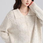 Collar Color-blocked Thick Knit Long Sleeve Cardigan Sweater