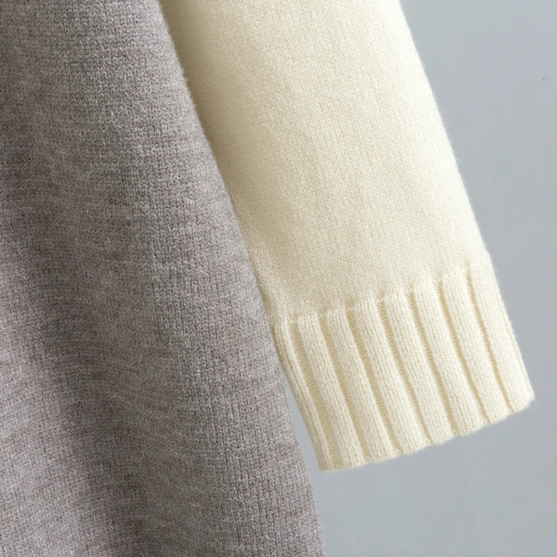 Loose Long Knit Women Straight Sweater Dress Color Block Designer Knitted Tunic Dress Patchwork Female Party Dresses