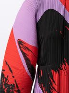 Pleated Hand Painted Long Dress New Spring Summer Loose Women Long Sleeves Designer Elegant Fashion Clothes