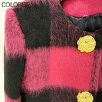 Pink Plaid Women Jacket 2023 Autumn Winter Luxury Gold Buttons Wool & Blends Coat Korean Fashion O-neck Short Chaqueta Mujer