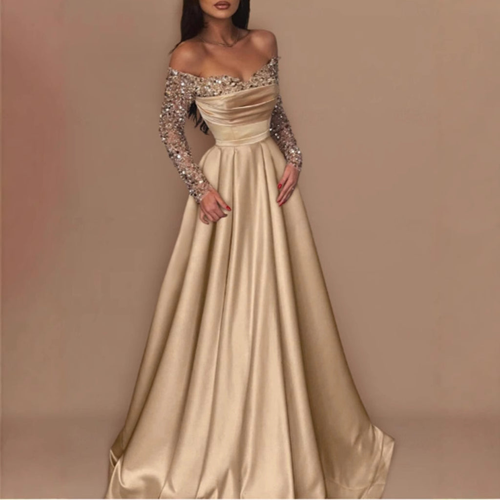 Elegant Long Sleeve Sequin Evening Gown for Women, Formal Party Dress, Chic Hostess Outfit, Glamorous Lady Style