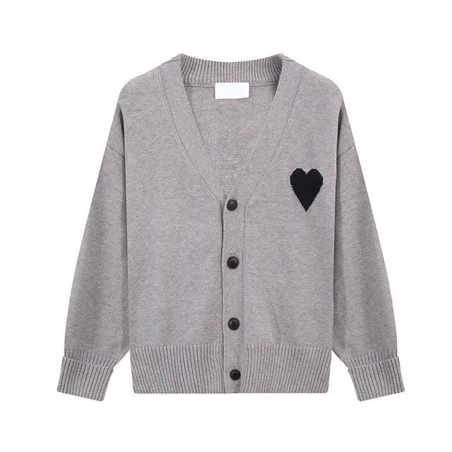 Y2k Sweaters Women Autumn Heart Embroidery Midnight Blue Cardigan Fashion Warm Loose Fit Lover Cotton Knitted Cardigans Mens top