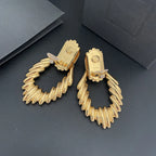 Top Quality Vintage Brass Plated 18K Gold Exaggerated Ear Clip Earrings Luxury Jewelry Woman Designer Brand Trend