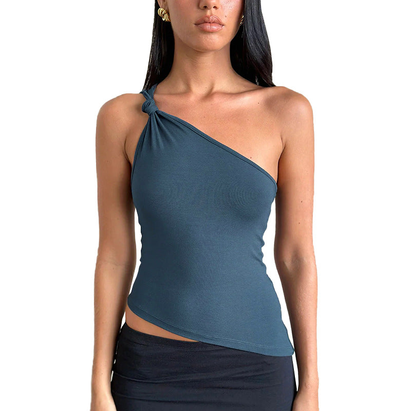 Sexy off shoulder high-end temperament solid color top vest