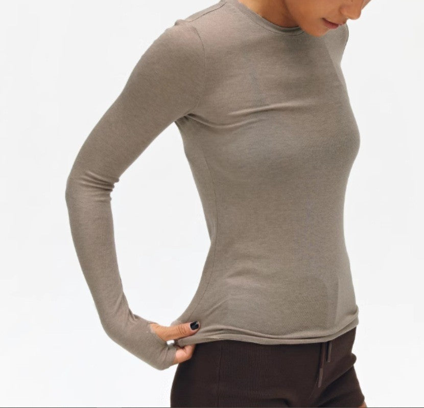 Soft Touch Warm Wool Long Sleeve Knit Sweater Women's Tencel Slim Fit T-Shirt Innerwear Top