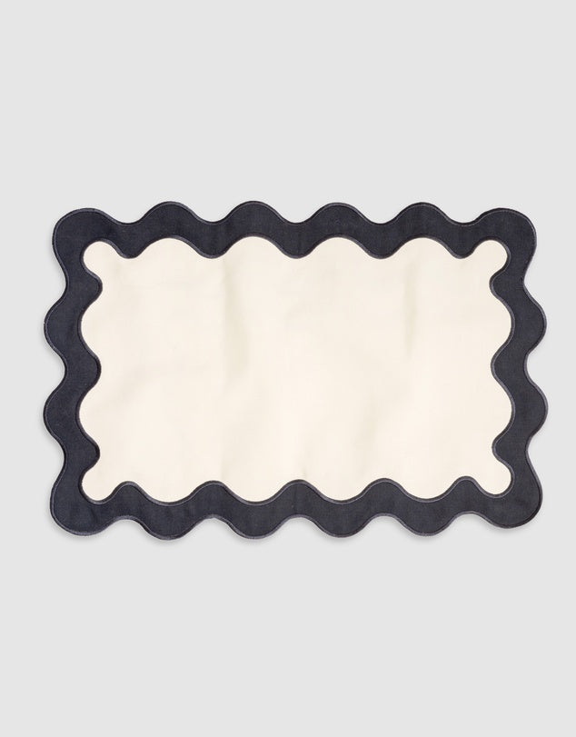Linen Table Placemat Set with Embroidered Scalloped Edges