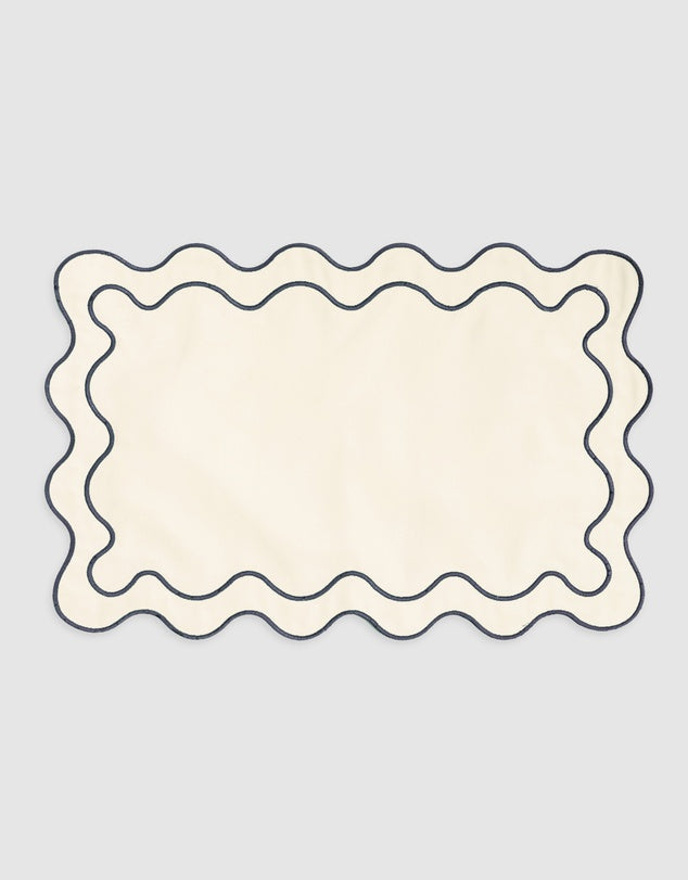 Linen Table Placemat Set with Embroidered Scalloped Edges