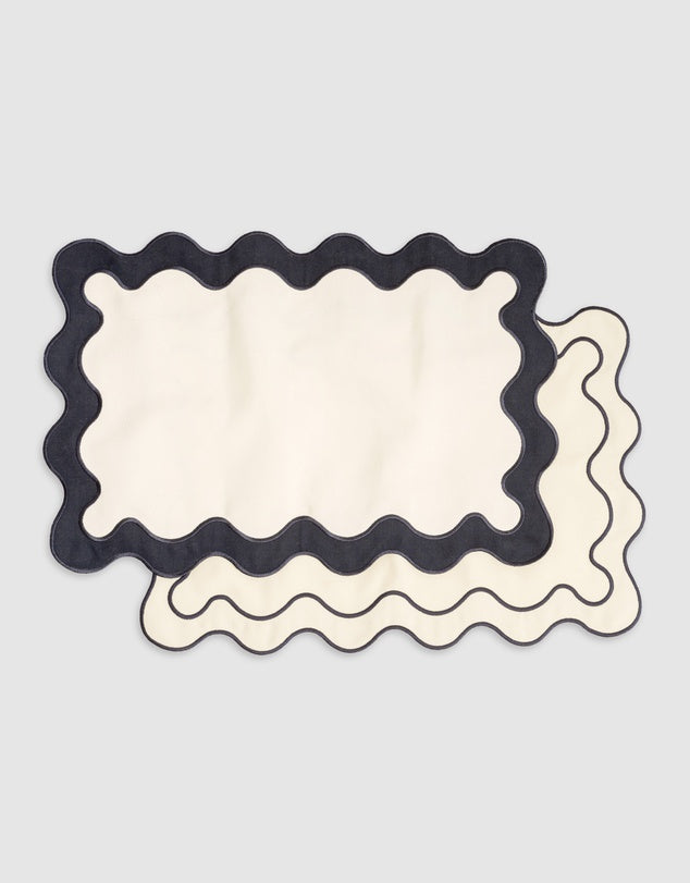 Linen Table Placemat Set with Embroidered Scalloped Edges