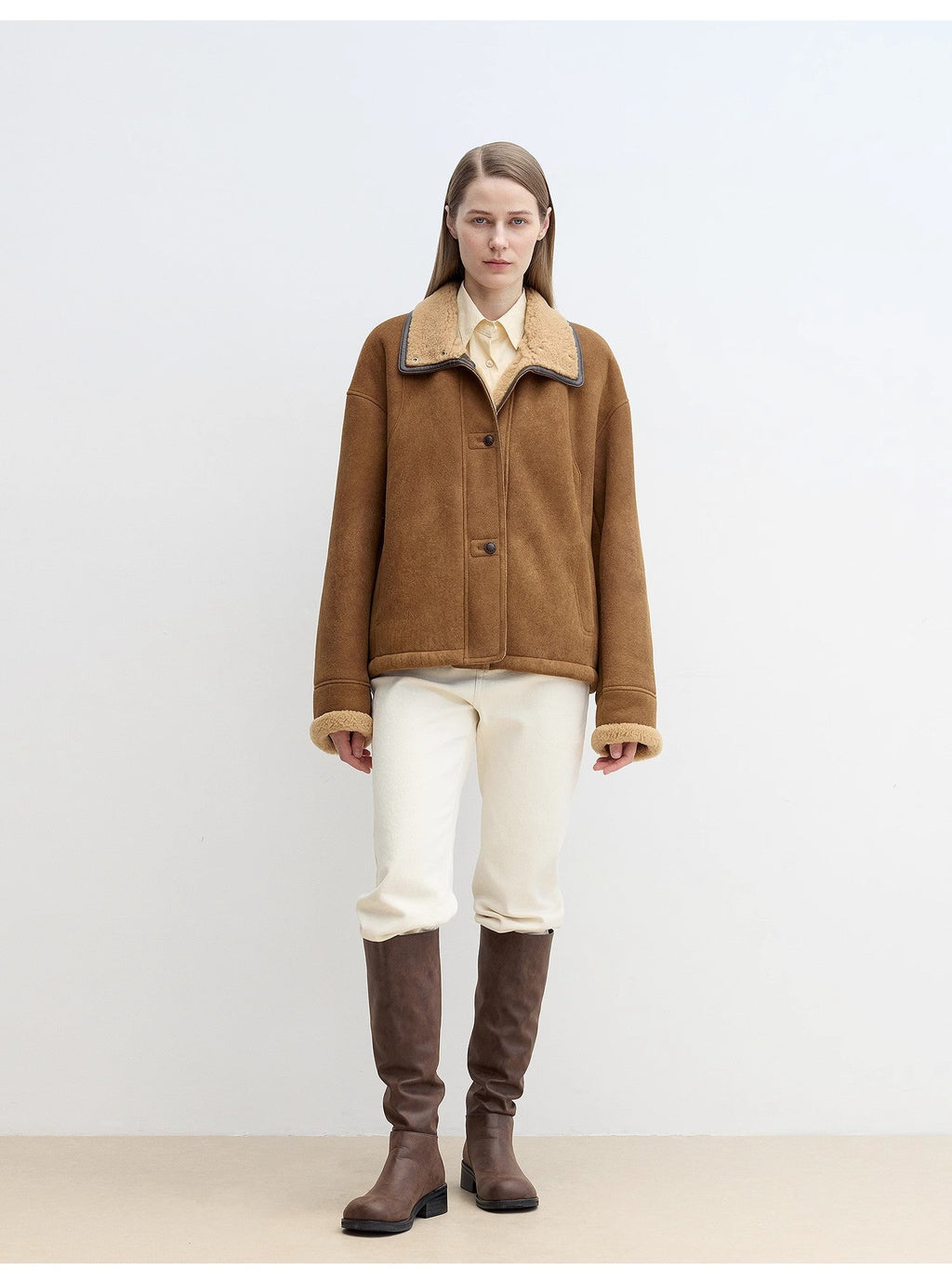 "Knight's Contract" Merino wool sheepskin coat with fur-faced stand-up collar