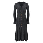 Elegant temperament socialite light luxury single breasted slim knit dress for women in autumn elegant fish tail long skirt