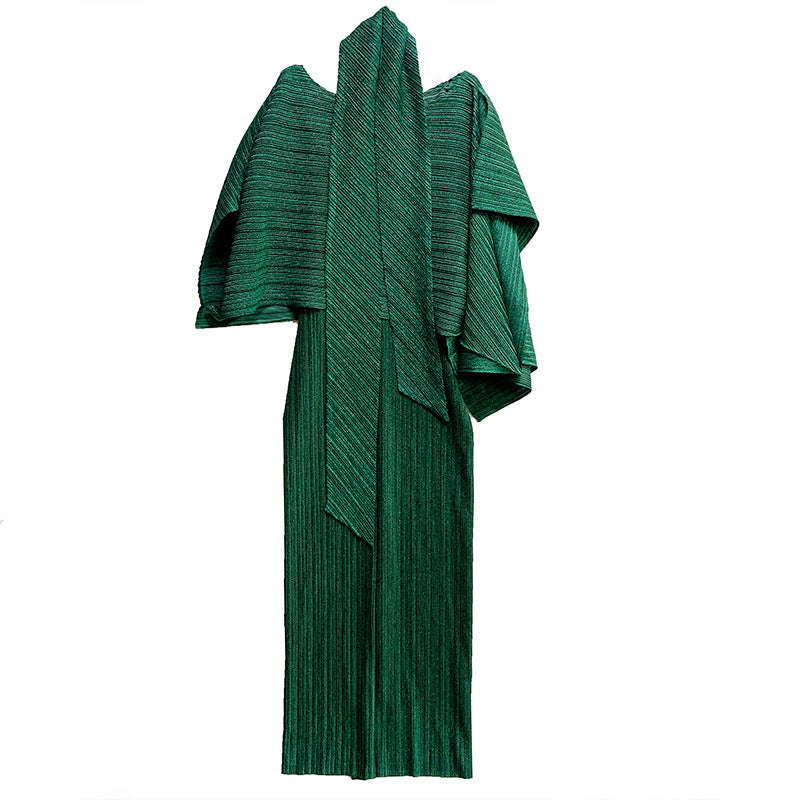 Pleated Suit Women's Summer New Niche Design Sense Irregular Shawl + Skirt Lengthened Two-Piece Set