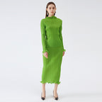 Miyake Pleated  Spring Autumn Green Skirt Two piece Sets Elegant Casual Designer Clothes