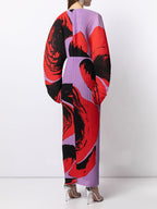 Pleated Hand Painted Long Dress New Spring Summer Loose Women Long Sleeves Designer Elegant Fashion Clothes