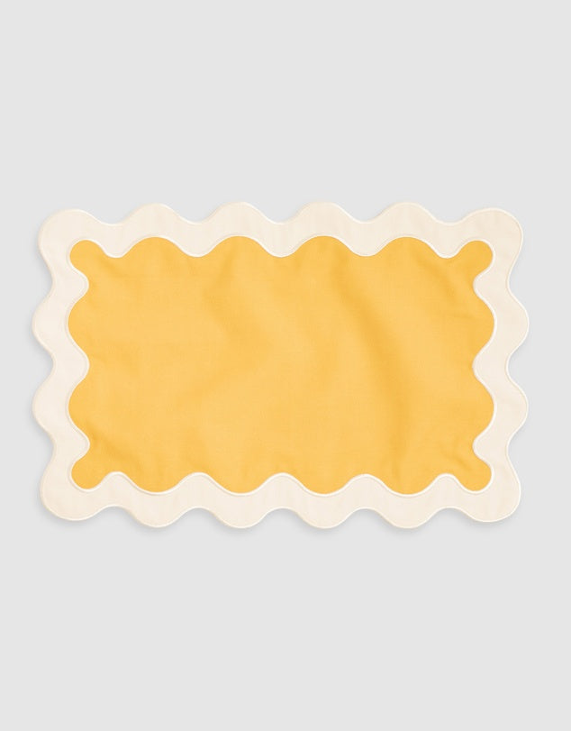 Linen Table Placemat Set with Embroidered Scalloped Edges