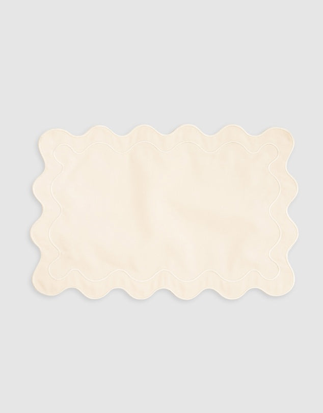 Linen Table Placemat Set with Embroidered Scalloped Edges