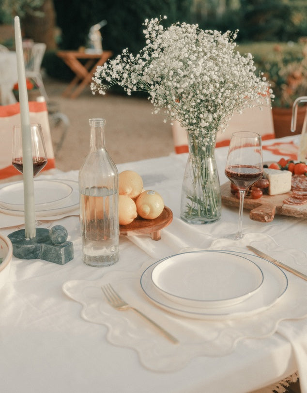 Linen Table Placemat Set with Embroidered Scalloped Edges