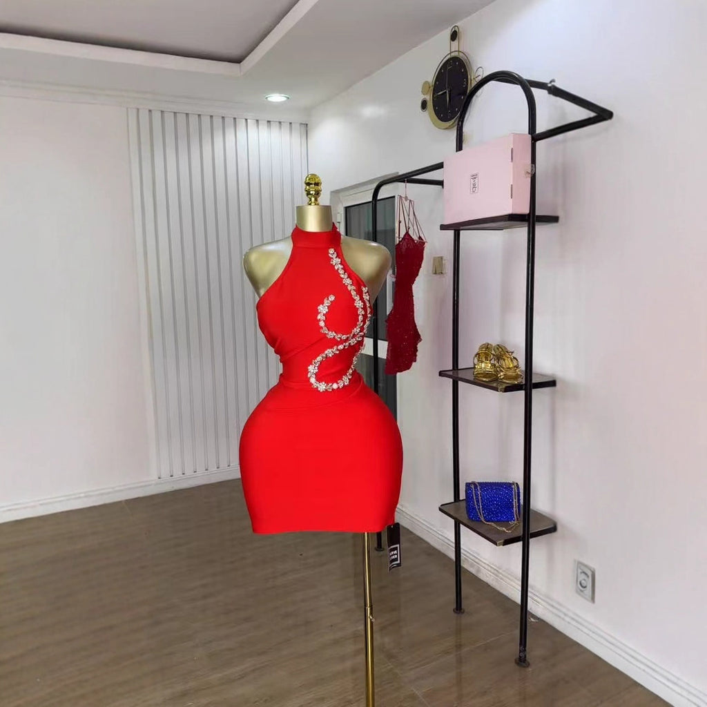 Strapless Rhinestone Chain Bandage Dress Evening Gown