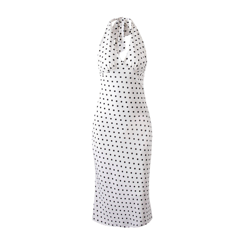 Polka print strap neck bag hip skirt dress