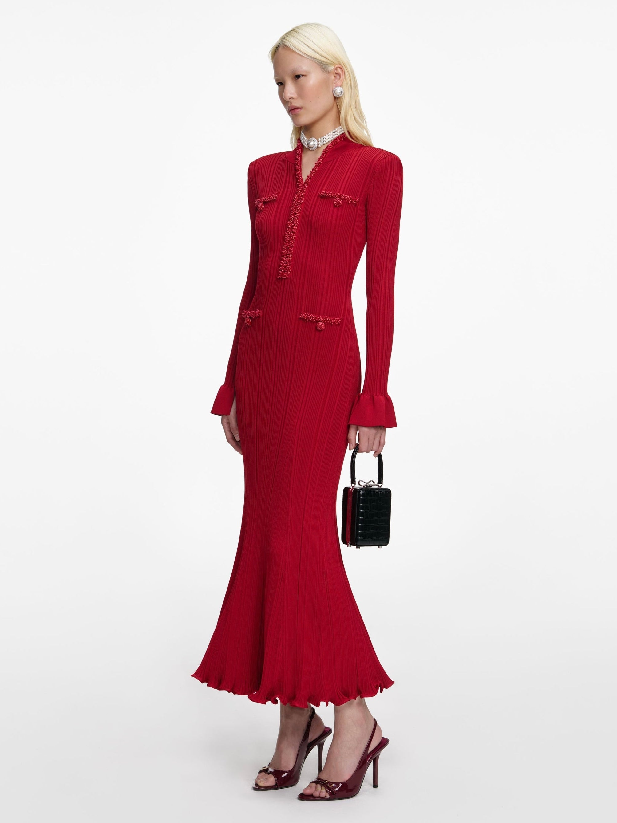 Beaded ribbed-knit Dress