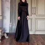 Pure Color Long Sleeve Fitted Lace Retro Elegant Dress Gown