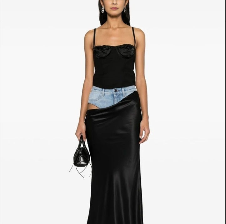 Patchwork Demin Designer Skirts For Women High Waist Spliced Button Temperament Asymmetrical Skirt Female Fashion