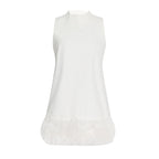 Ostrich Feather A-Line Dress Unique Design Stand Collar Sleeveless Solid Color Dress