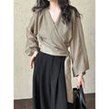 Retro cross V-neck tied shirt for women