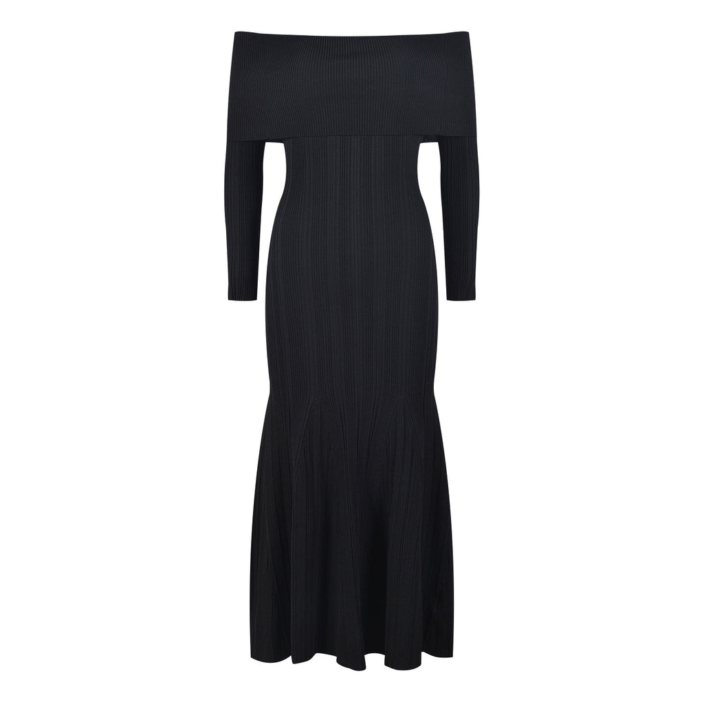 Designer Dress Women Autumn Winter Vintage Elegant Ruffles Knitted Mermaid Dresses