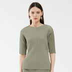New summer women's clothing main line fish scale pleated solid color T-shirt niche temperament mid-sleeve round neck top female