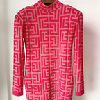 HIGH STREET Runway Fall Designer Women's Long Sleeve Monogram Jacquard Knit Dress