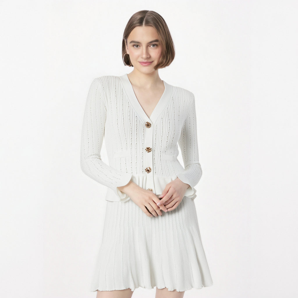 French socialite design with ruffle edge patchwork long sleeved dress for women slim fit and slimming short skirt