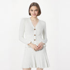 French socialite design with ruffle edge patchwork long sleeved dress for women slim fit and slimming short skirt