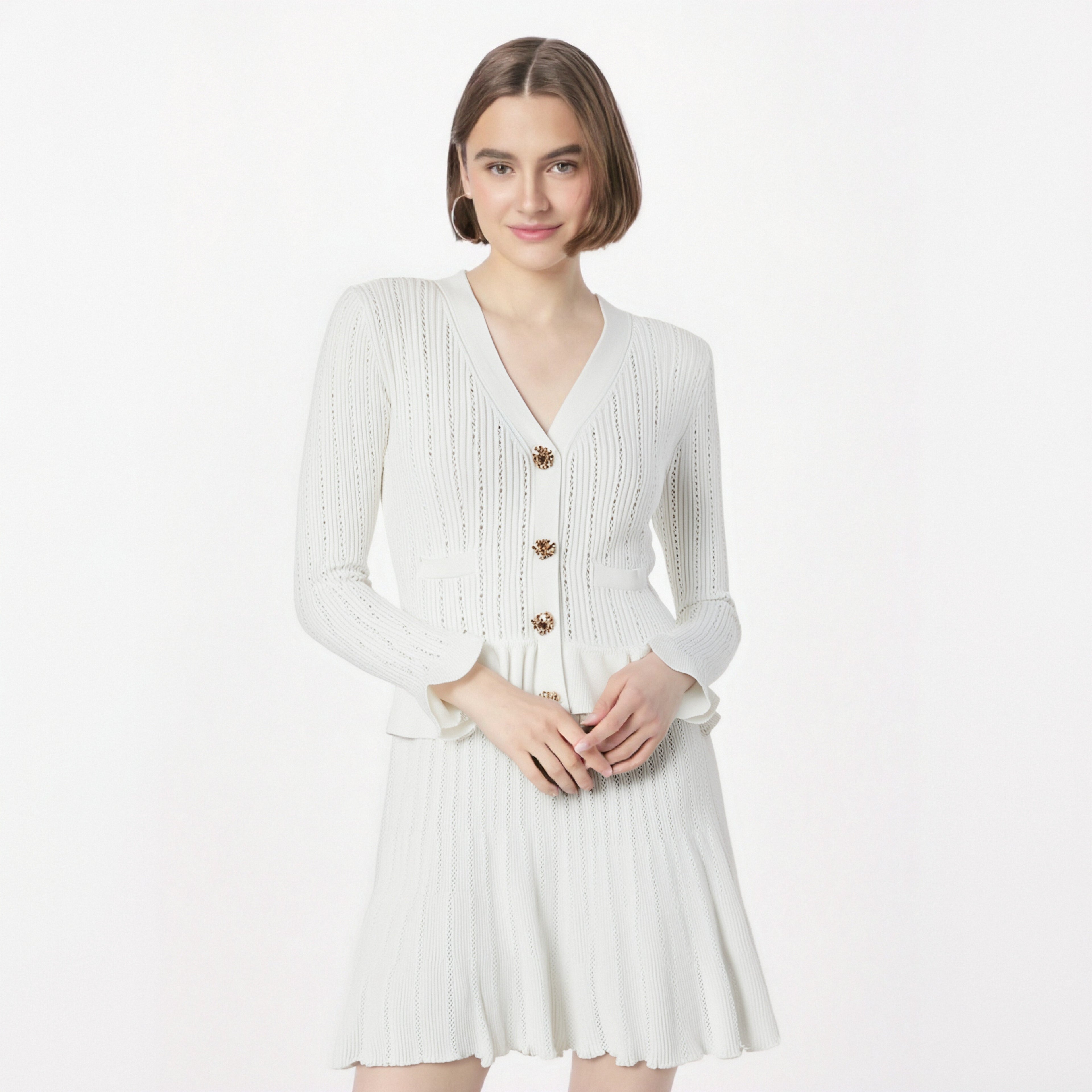 French socialite design with ruffle edge patchwork long sleeved dress for women slim fit and slimming short skirt