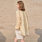Pure Ramie Blouse High-end Women's French Sunscreen Loose Cardigan Turn-down Collar Long-sleeved Thin Shirt