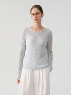 Lazy Textured Breathable Knit Openwork Cardigan, Light-Enhancing Loose Casual Top