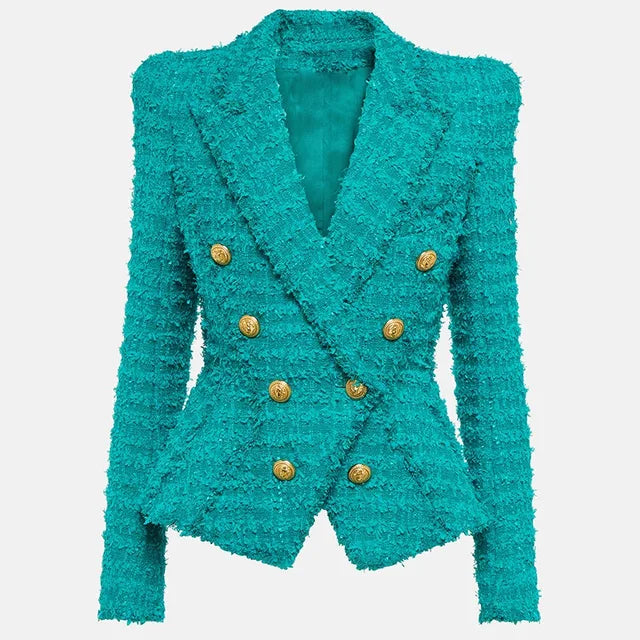 Autumn Winter Thick Woven Fabric Luxury Women Tweed Street Blazers Bodycon Design Fresh Color Eye-catching Jackets