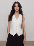 Elegant and Sophisticated Summer Linen Lightweight VestV-Neck Casual, Versatile Sleeveless Top