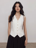 Elegant and Sophisticated Summer Linen Lightweight VestV-Neck Casual, Versatile Sleeveless Top