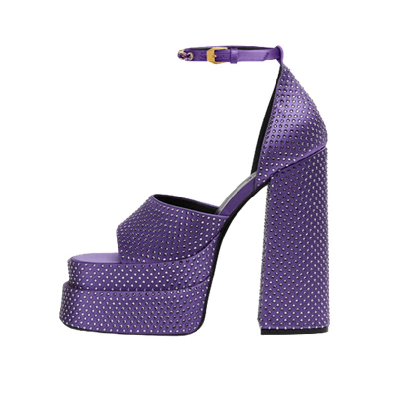 Processing time:4-7days after placing orders Two-double Platform Shoes Summer Ankle Strap Crystal Party Wedding Shoes  Luxury Designer Peep Toe Chunky Heels Women's Sandals