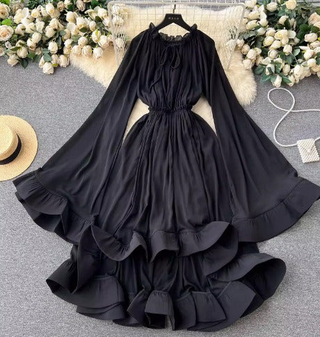 Flare sleeves with ruffled edges for a stylish waist slimming formal dress