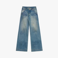"Climber" leather-coated distressed straight low-rise cotton denim trousers for spring