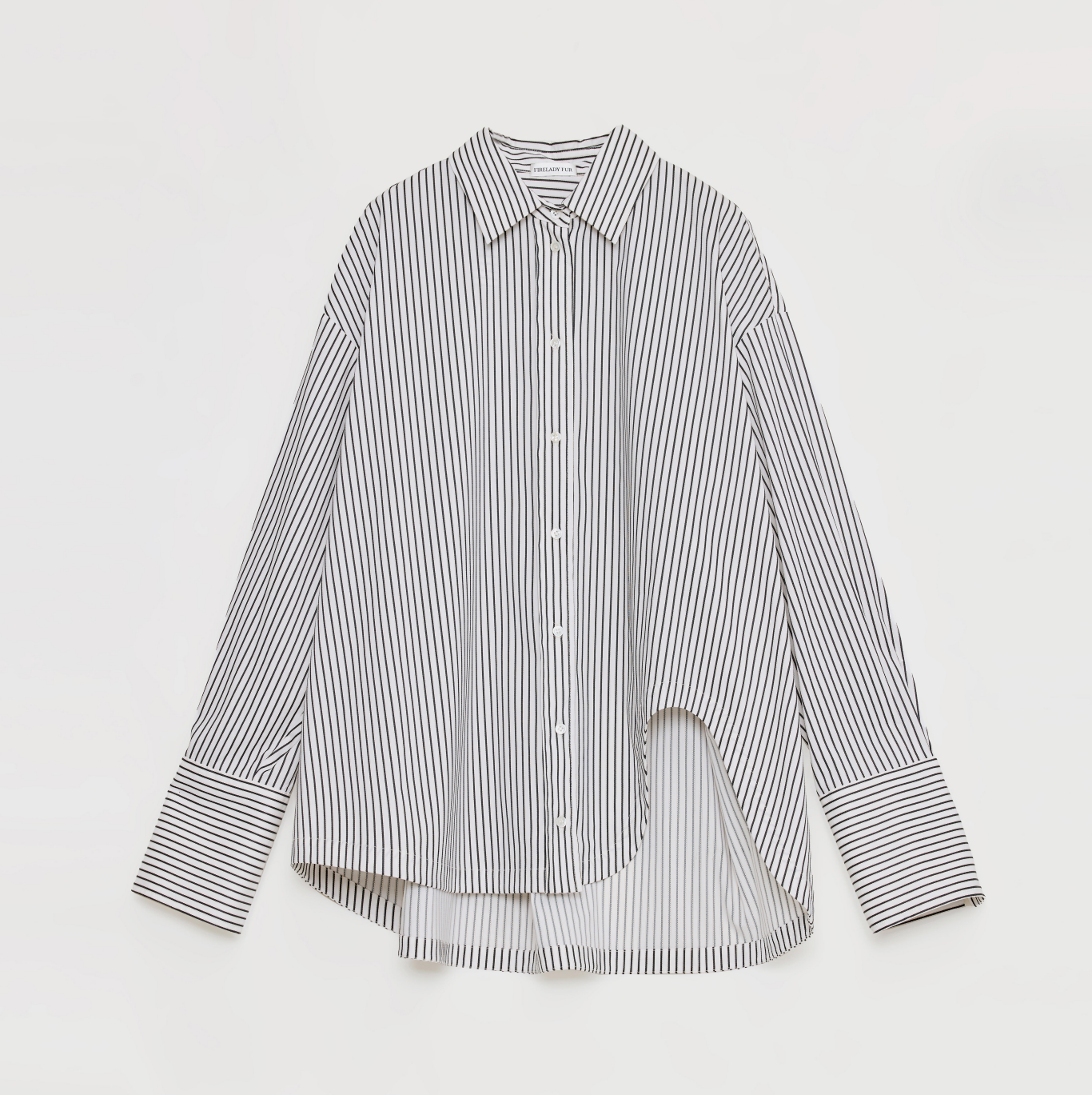 "Striped Fantasy" Casual Asymmetric Slanted Front Two-Wear Striped Long Sleeve Shirt