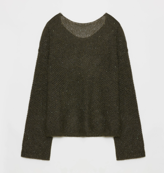 "Sparkling Spring" Mohair Blended Fancy Yarn Boat Neck Sequin Hollow Sweater Top