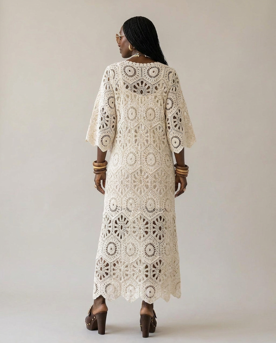 Graceful Crochet Hollow Maxi Dress-3